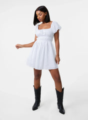Broderie Puff Sleeve Mini Dress With Shorts