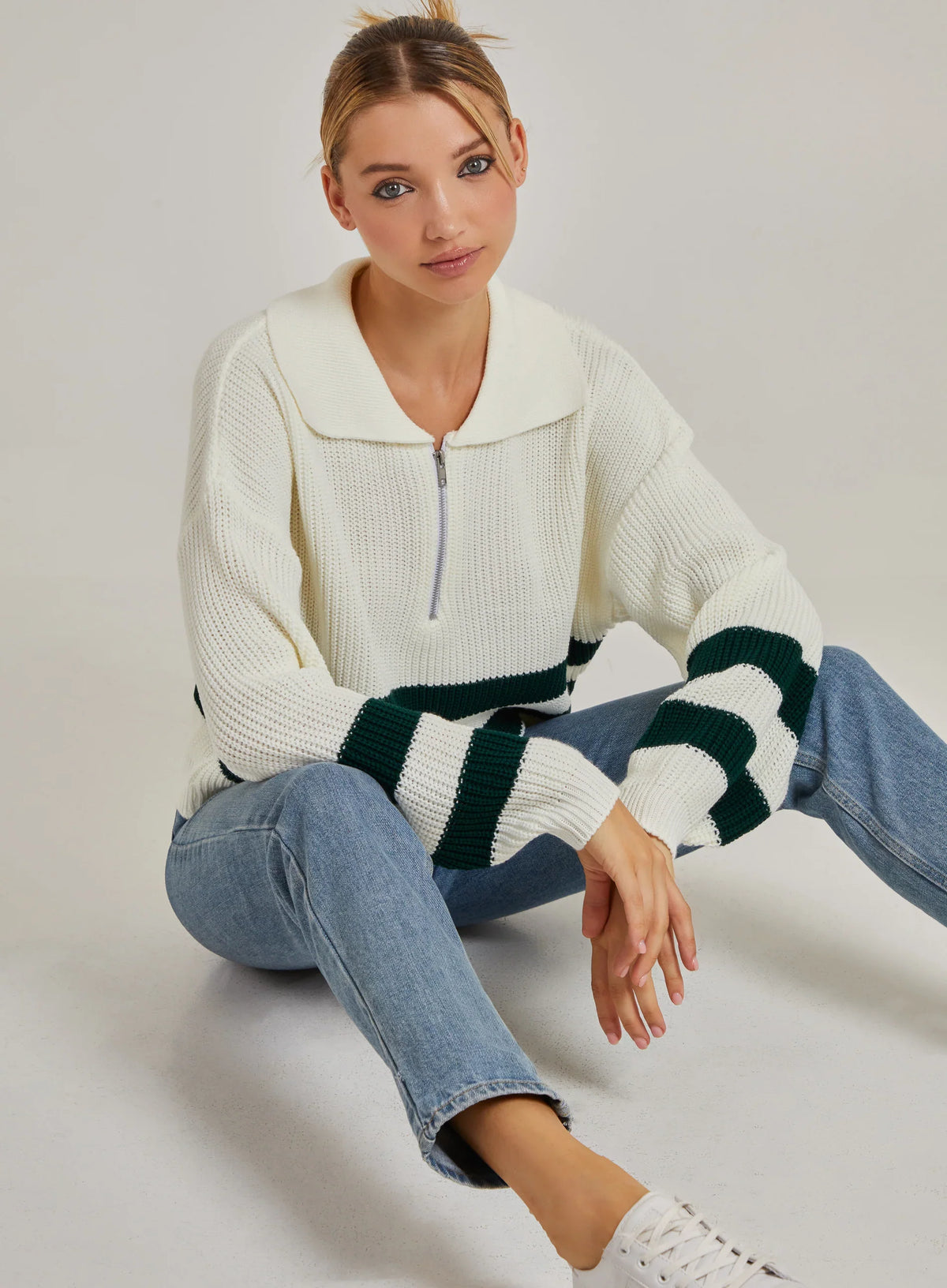 Striped Zip Up Knitted Jumper