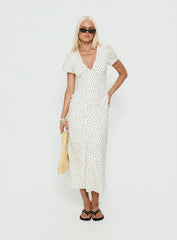 Mareiko V Neck Maxi Dress Cream Polka Dot