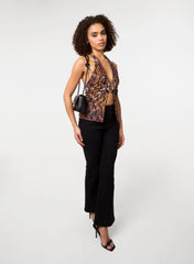 Animal Lace Halter Neck Top