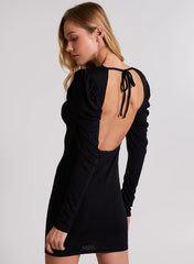 Ribbed Open Back Padded Shoulder Dress