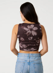 Floral Mesh Ruched Side Top