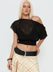Maxtonn Sheer Off Shoulder Top Black