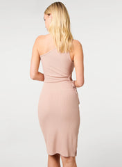 One Shoulder Ribbed Cut Out Dress