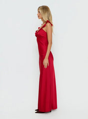 Ondrea Frill V Neck Maxi Dress Red