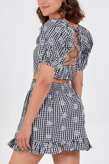 Lace Back Gingham Crop Top & Mini Skirt Set