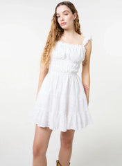 Tie Back Broderie Tiered Mini Dress