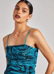 Mesh Marble Ruched Cami Mini Dress