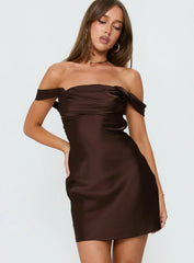 Zabbarra Off The Shoulder Mini Dress Chocolate