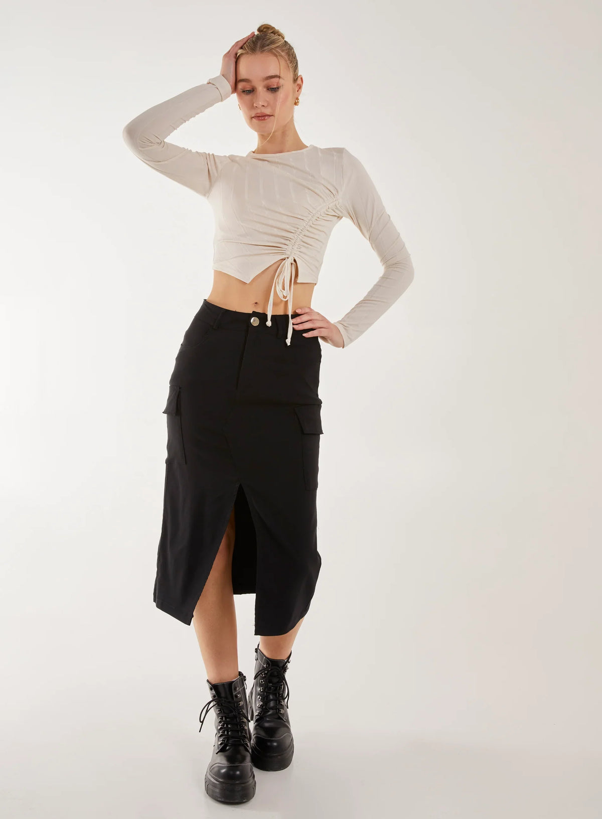 Utility Cargo Midi Slit Skirt