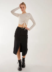Utility Cargo Midi Slit Skirt