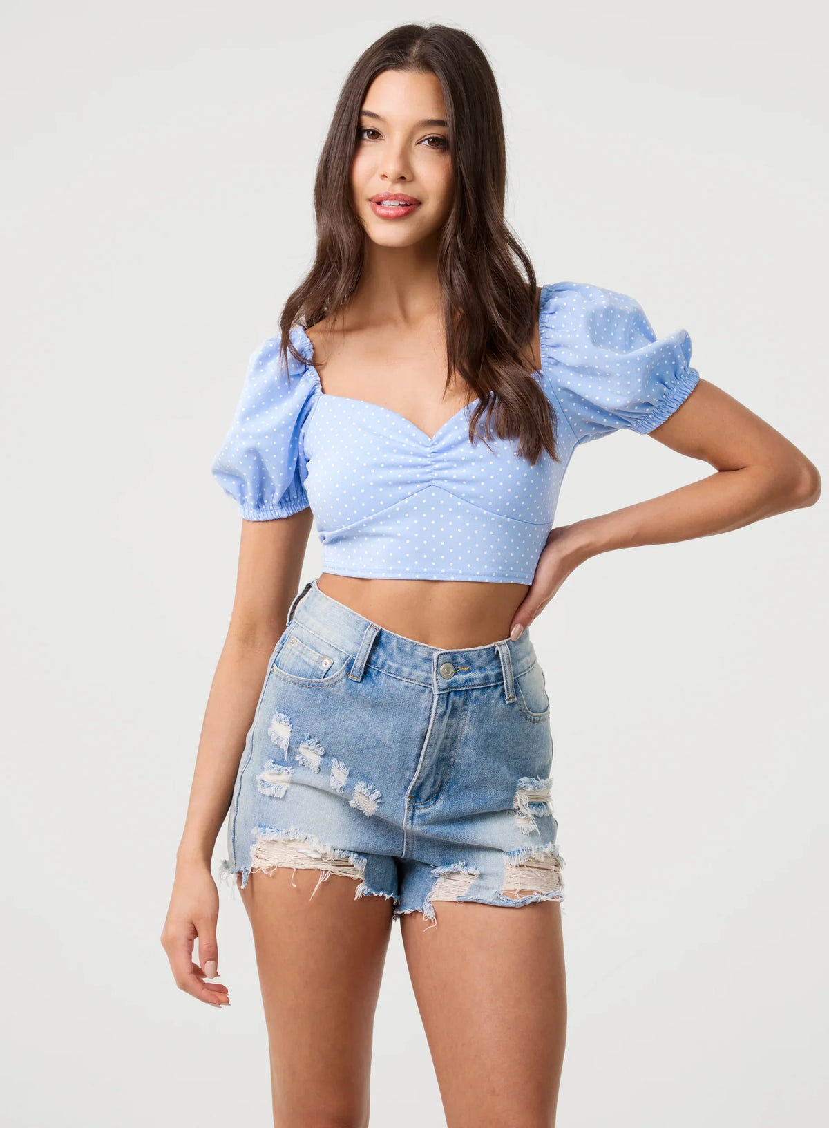 Polka Dot Puff Sleeve Top