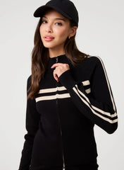 Stripe Front Zip Up Sweatshirt