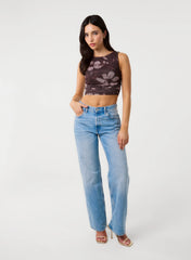 Floral Mesh Ruched Side Top