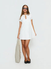 You've Got Mail Lace Trim Keyhole Mini Dress White