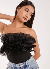 Corsage Front Ruffle Bodysuit