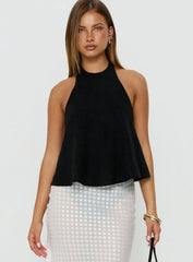 Aquaria Halter Linen Blend Top Black