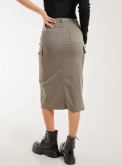 Utility Cargo Midi Slit Skirt