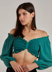 Twist Front Balloon Sleeve Crop Top