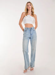 Halter Neck Broderie Frill Hem Crop Top