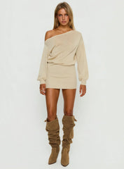Johannah Off Shoulder Long Sleeve Knit Mini Dress Gold