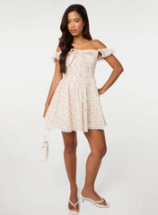 Ditsy Off The Shoulder Mini Dress