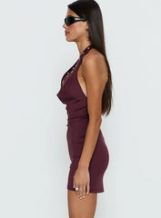 Makeira Eyelet Halter Mini Dress Burgundy