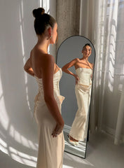 Jenevieve Strapless Drape Maxi Dress Lemon