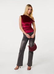 Twist Shoulder Velvet Top