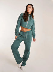 Piping Cropped Zip Up Sweat