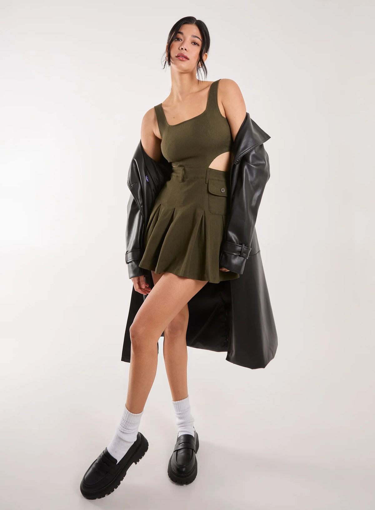 Utility Cut Out Pleated Mini Dress