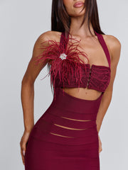 LUNABELLE MIDI DRESS BURGUNDY