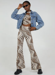 Swirl Print Slinky Flared Trousers