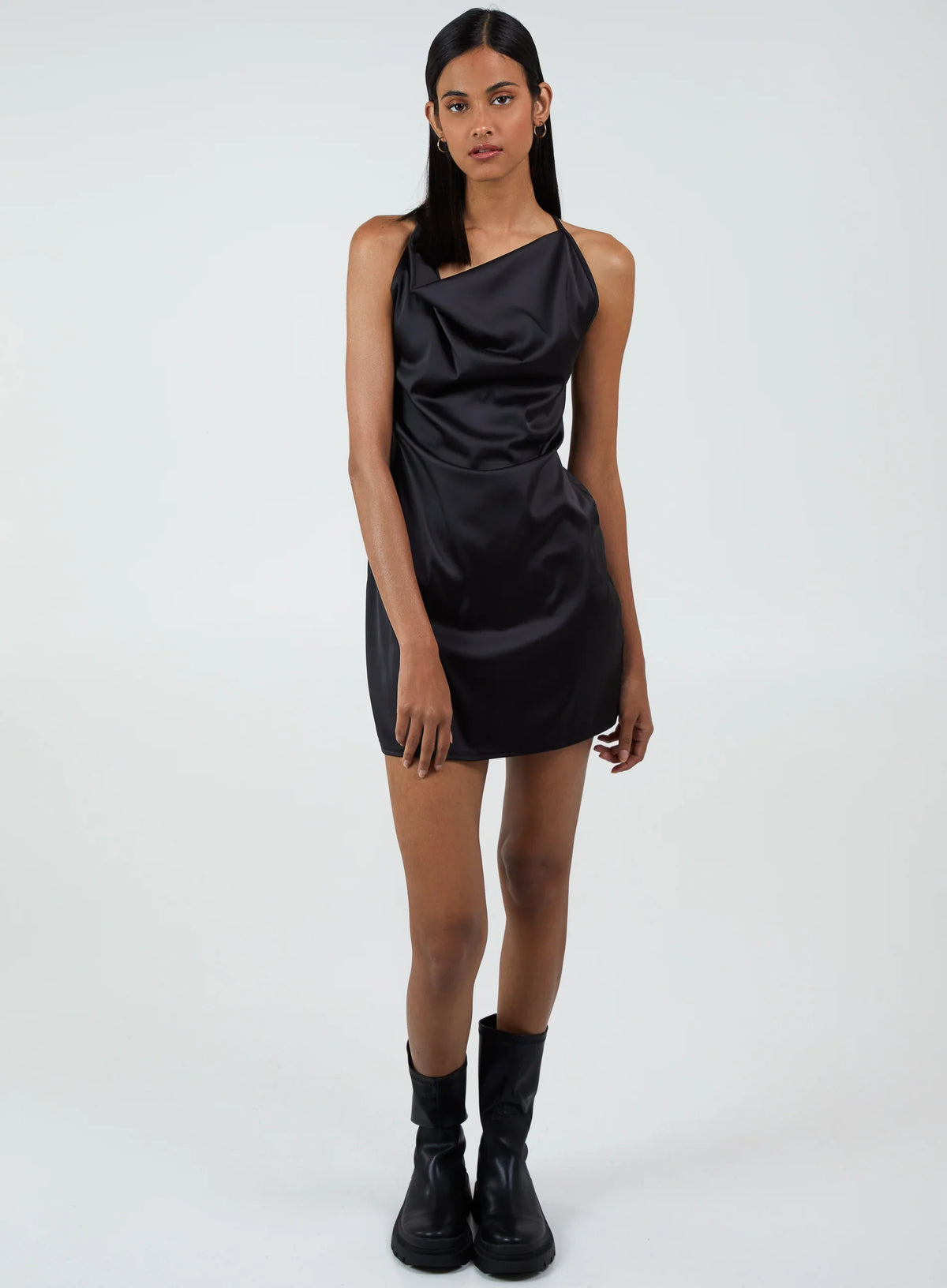 Satin Cowl Neck Mini Dress