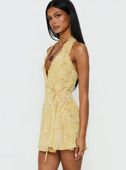 Taija Wrap Mini Dress Yellow Floral