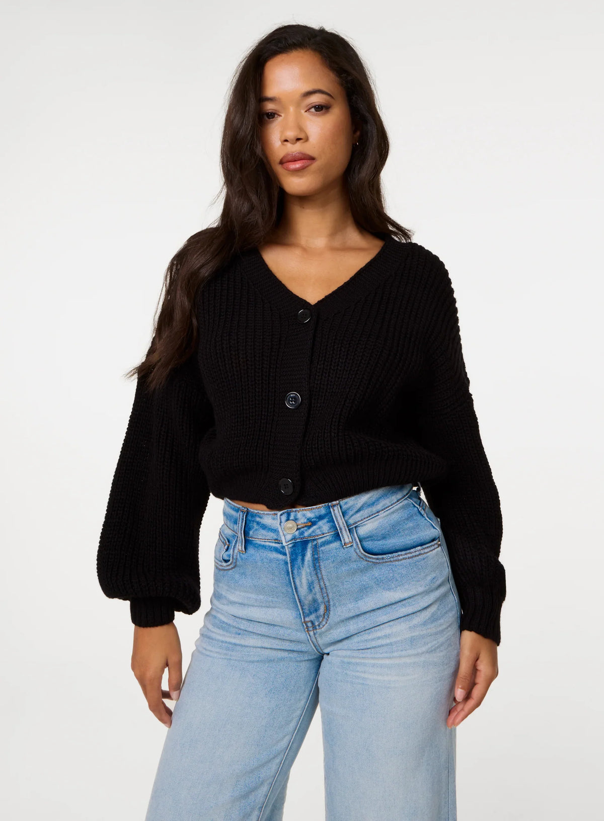 V Neck Three Button Cardigan