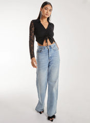Lace Long Sleeve Tie Front Top