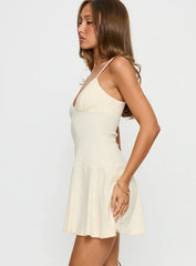 Klairo Rib Knit V-neck Mini Dress Butter Lemon