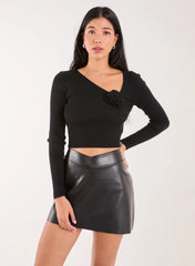 Corsage Knit Long Sleeve Top