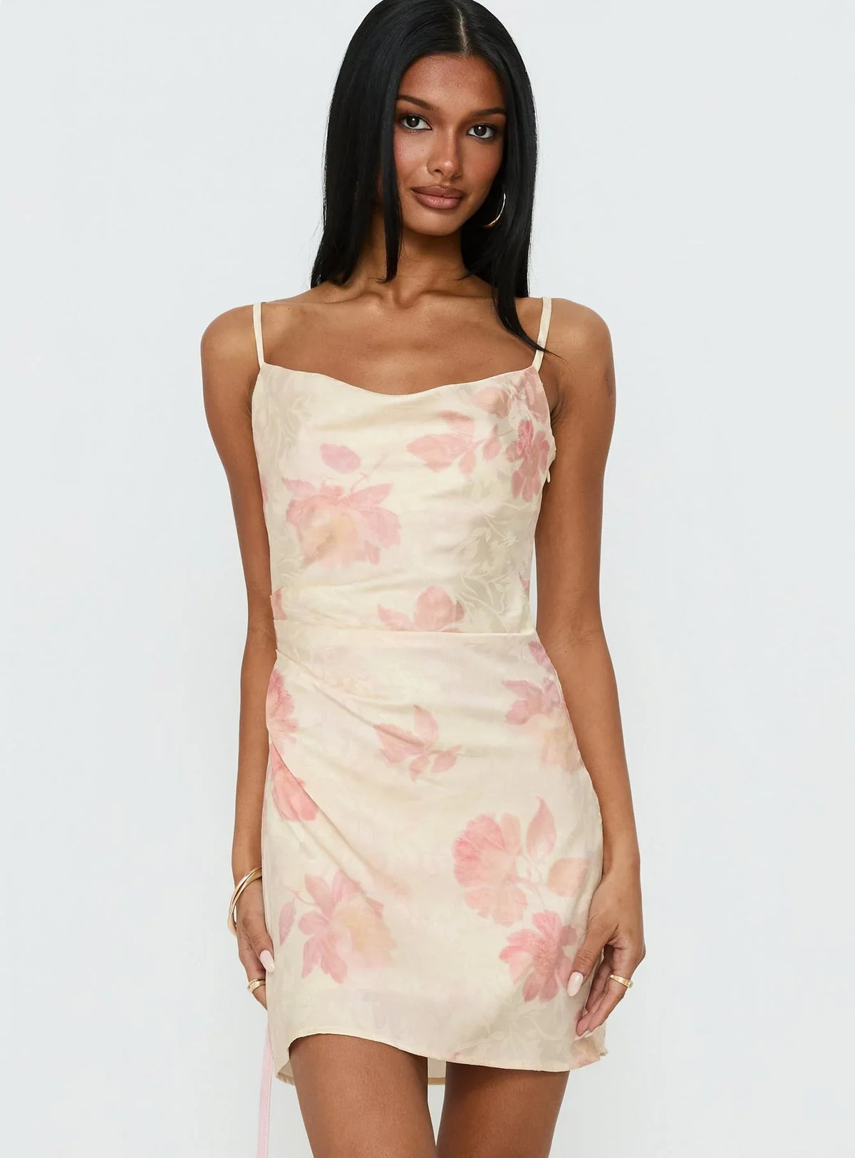 Mienna Cowl Neck Mini Dress Yellow / Pink Floral