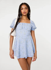 Bow Back Ditsy Puff Sleeve Playsuit