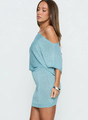 Kysa Off Shoulder Knit Mini Dress Ocean Blue