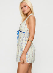 Jasmynne Halter Mini Dress White / Blue