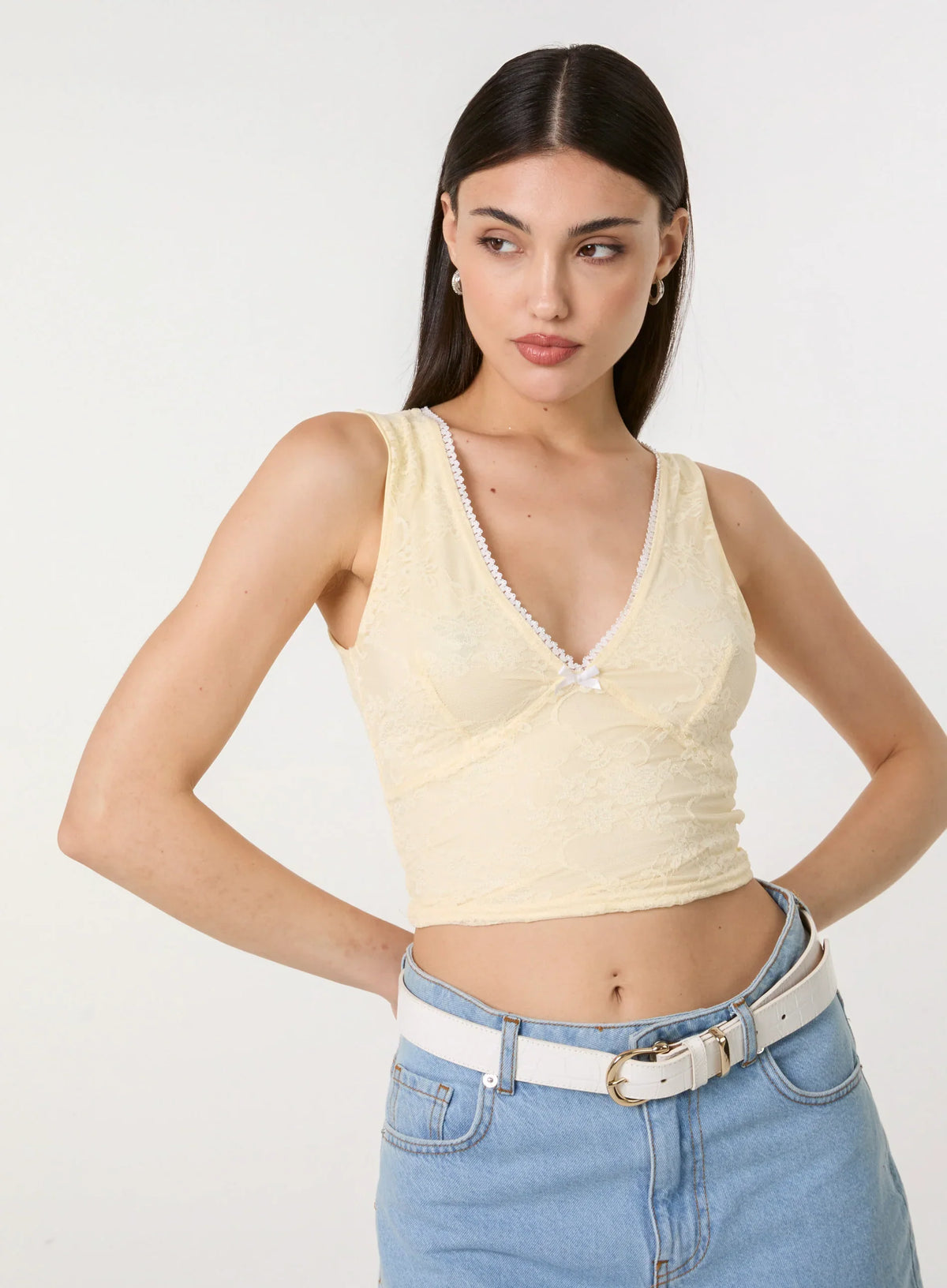 V Neck Lace Crop Top