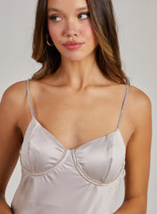 Rhinestone Cupped Satin Dress