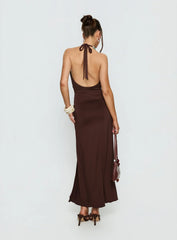 Sasami Halter Plunge Maxi Dress Chocolate