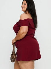 Prestige One Shoulder Mini Dress Burgundy Curve