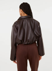 Faux Leather Puffball Jacket
