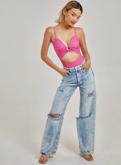 Printed Ring Detail Cut Out Bodysuit