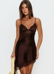 Raines Asymmetrical Lace Mini Dress Brown